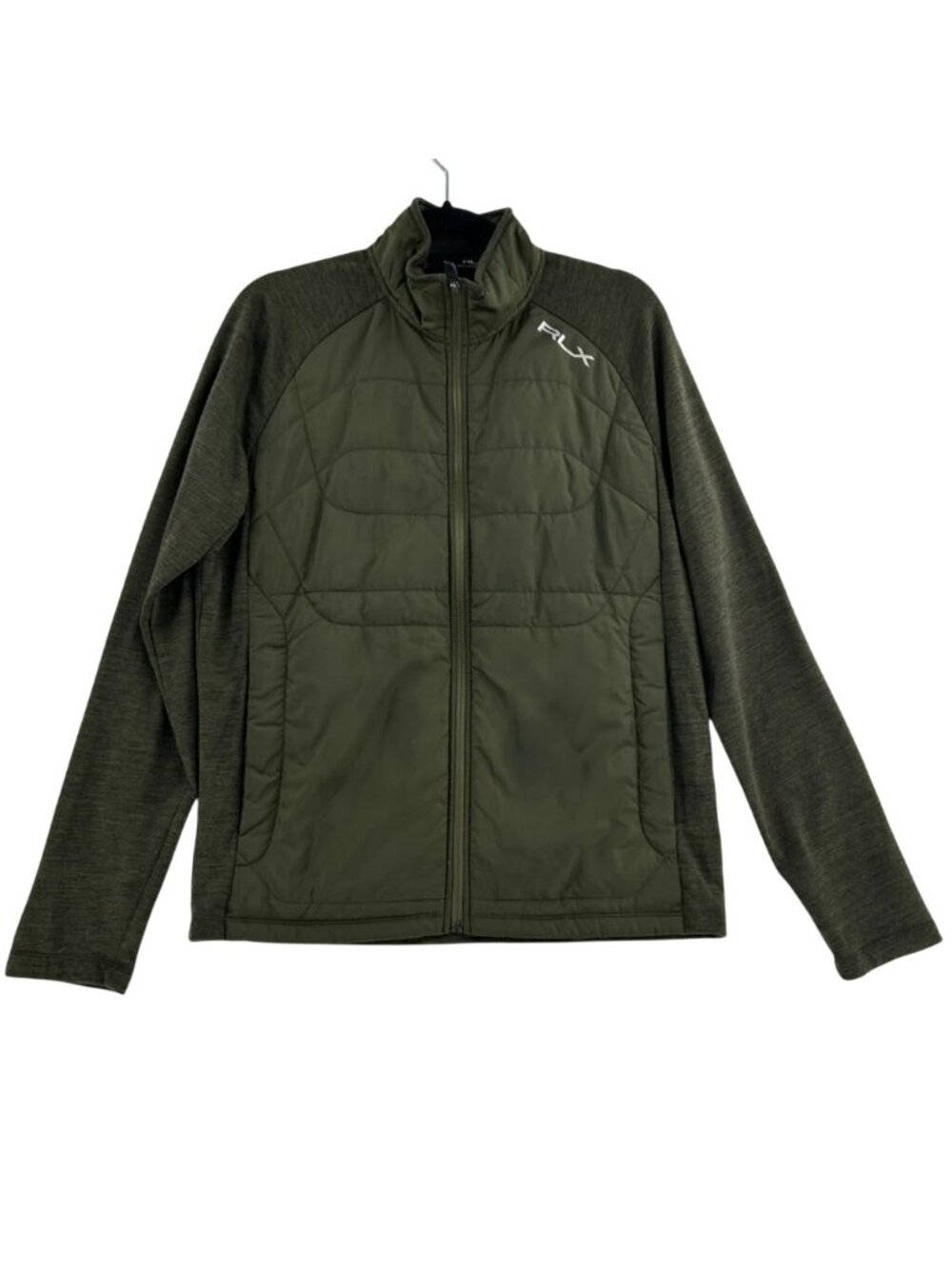 RLX Ralph Lauren Jacket Men's Medium Olive Green Quilted Wool Blend Full Zip